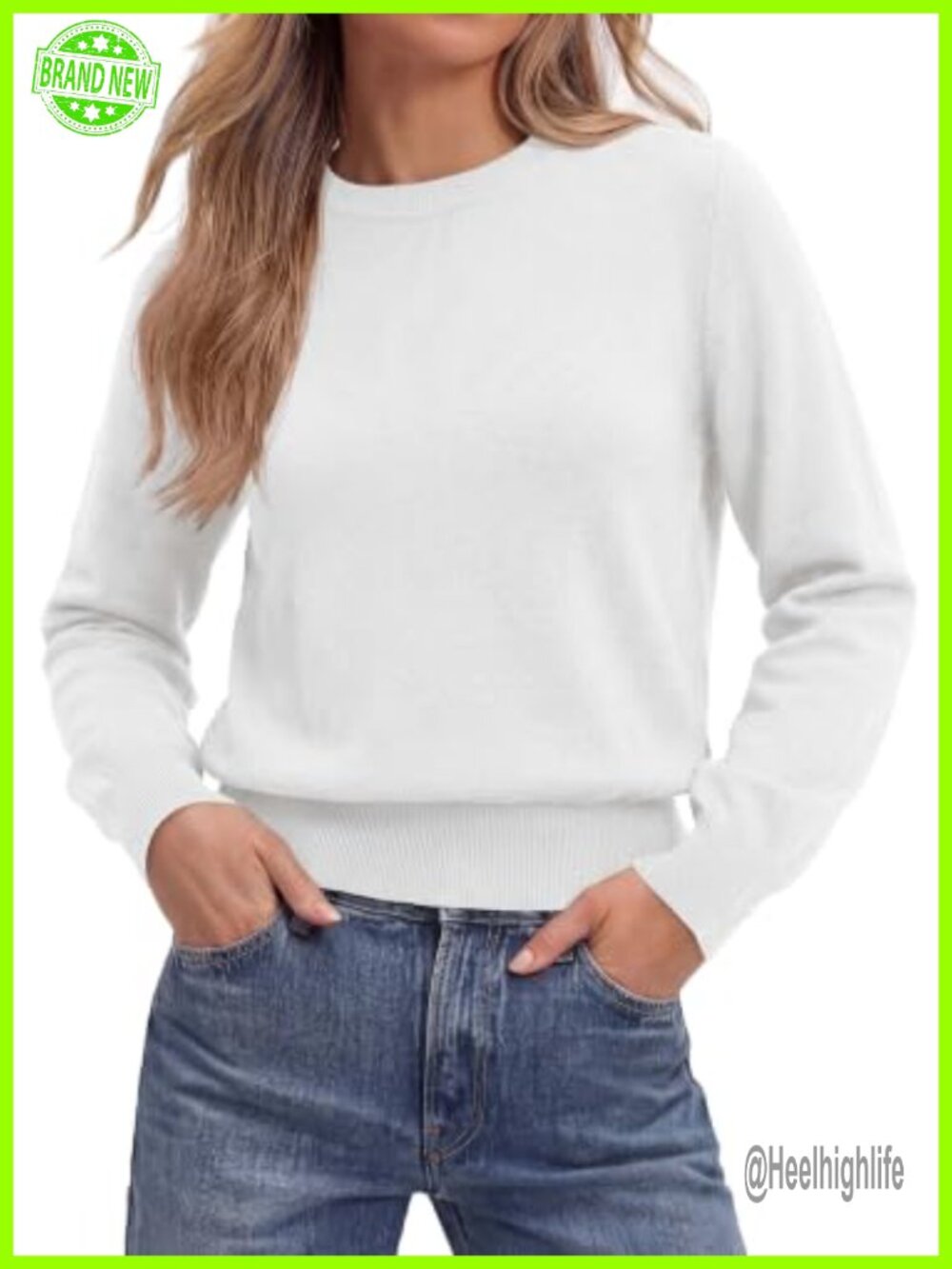Women's Long Sleeve Crew Neck Ribbed Cropped Knit Sweater Pullover